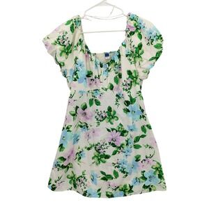 Old Navy Womens Cottagecore Floral Mindy Twill Dress XL White Blue Purple Green